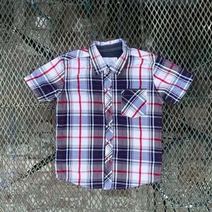 CRAFT + FLOW | Boys Blue and Red Plaid Button Down Shirt M